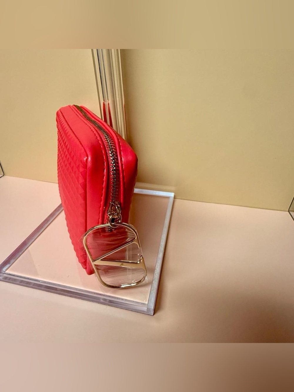 Valentino Red Quilted Cosmetic Pouch with Gold Hardware